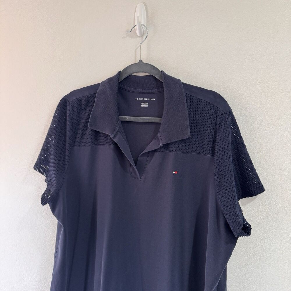 Tommy Hilfiger T-shirt Dress 2X Navy Blue Mesh Sleeves Collared Nautical Preppy - Picture 2 of 7